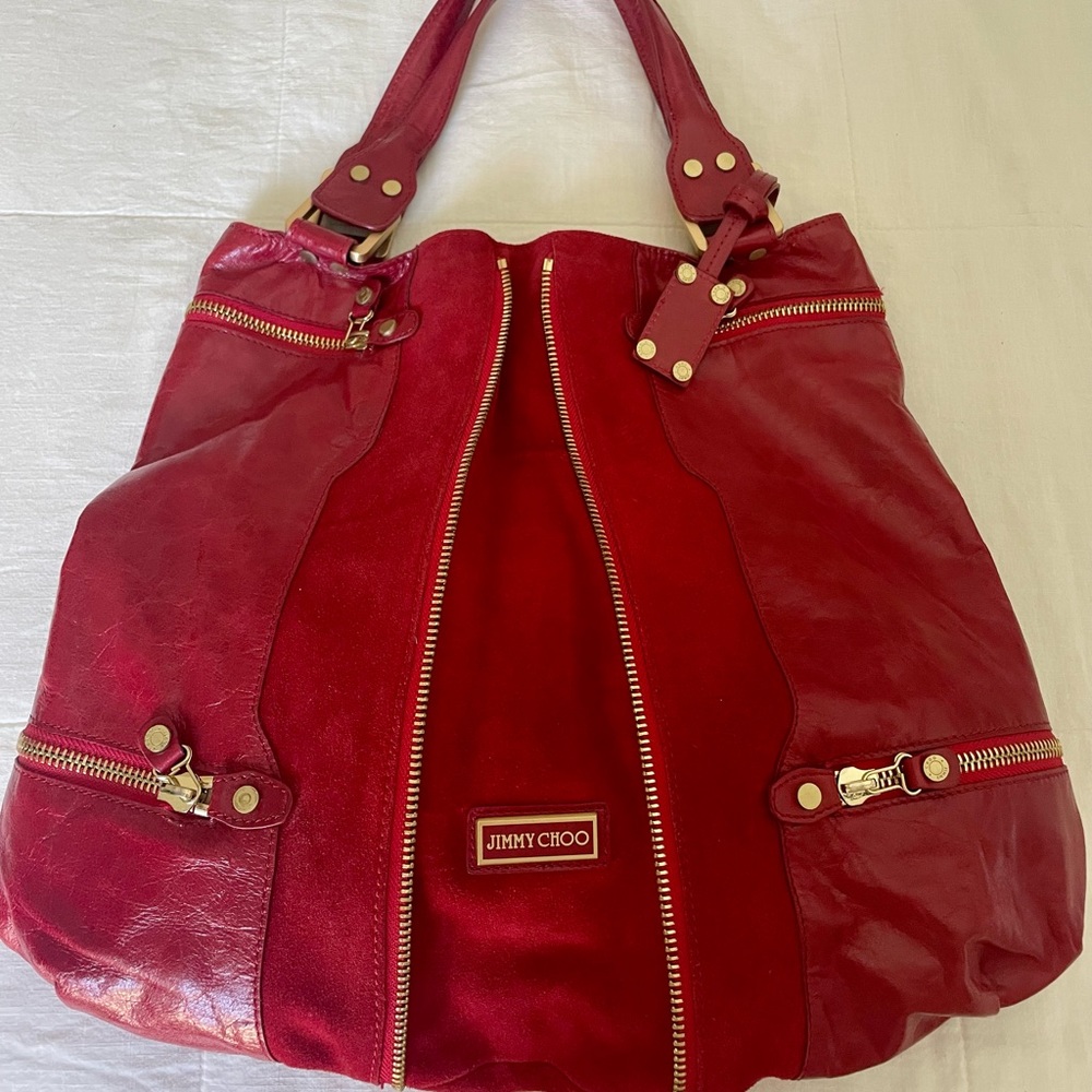 JIMMY CHOO MONA LARGE TOTE BAG- RED